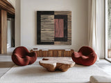 Primitive II Terra Cotta by Moira Hershey. Shown as extra-large giant wall art in a modern living room. Available as an archival giclee rolled canvas, fine art paper, or poster print. SKU 59457a.