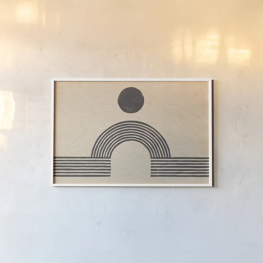 Rainbow Bridge by Moira Hershey. shown as a paper print in a white frame. Available as a archival giclee rolled canvas, fine art paper, or poster print. SKU 56294i.