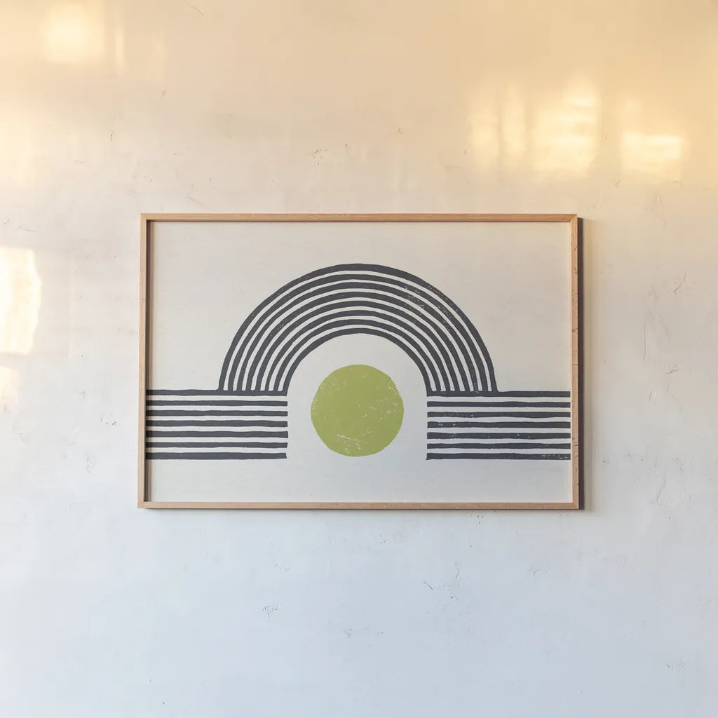 Rainbow Bridge II by Moira Hershey. shown as a paper print in a natural frame. Available as a archival giclee rolled canvas, fine art paper, or poster print. SKU 72247i.