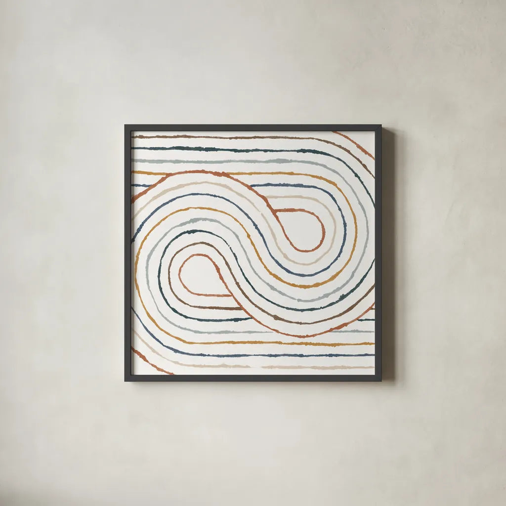 Rainbow Road I by Moira Hershey. Shown in a sleek black glass frame for a contemporary gallery look. Available as an archival giclee rolled canvas, fine art paper, or poster print. SKU 55551a.