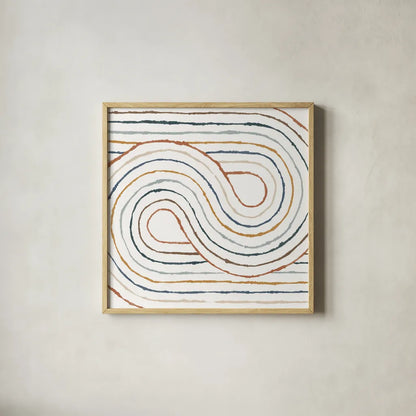 Rainbow Road I by Moira Hershey. Shown in a natural wood glass frame for a timeless modern aesthetic. Available as an archival giclee rolled canvas, fine art paper, or poster print. SKU 55551a.