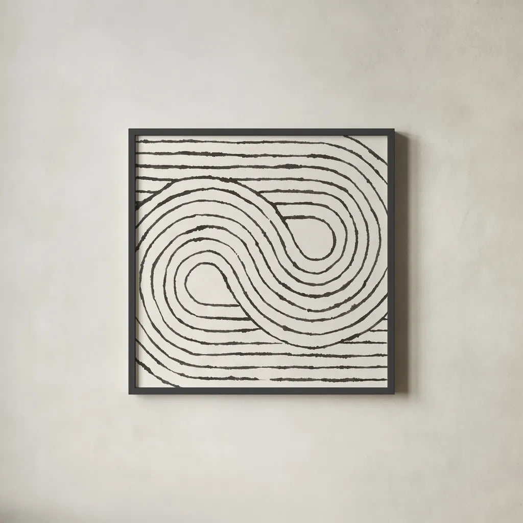 Rainbow Road I BW by Moira Hershey. Shown in a sleek black glass frame for a contemporary gallery look. Available as an archival giclee rolled canvas, fine art paper, or poster print. SKU 56577a.