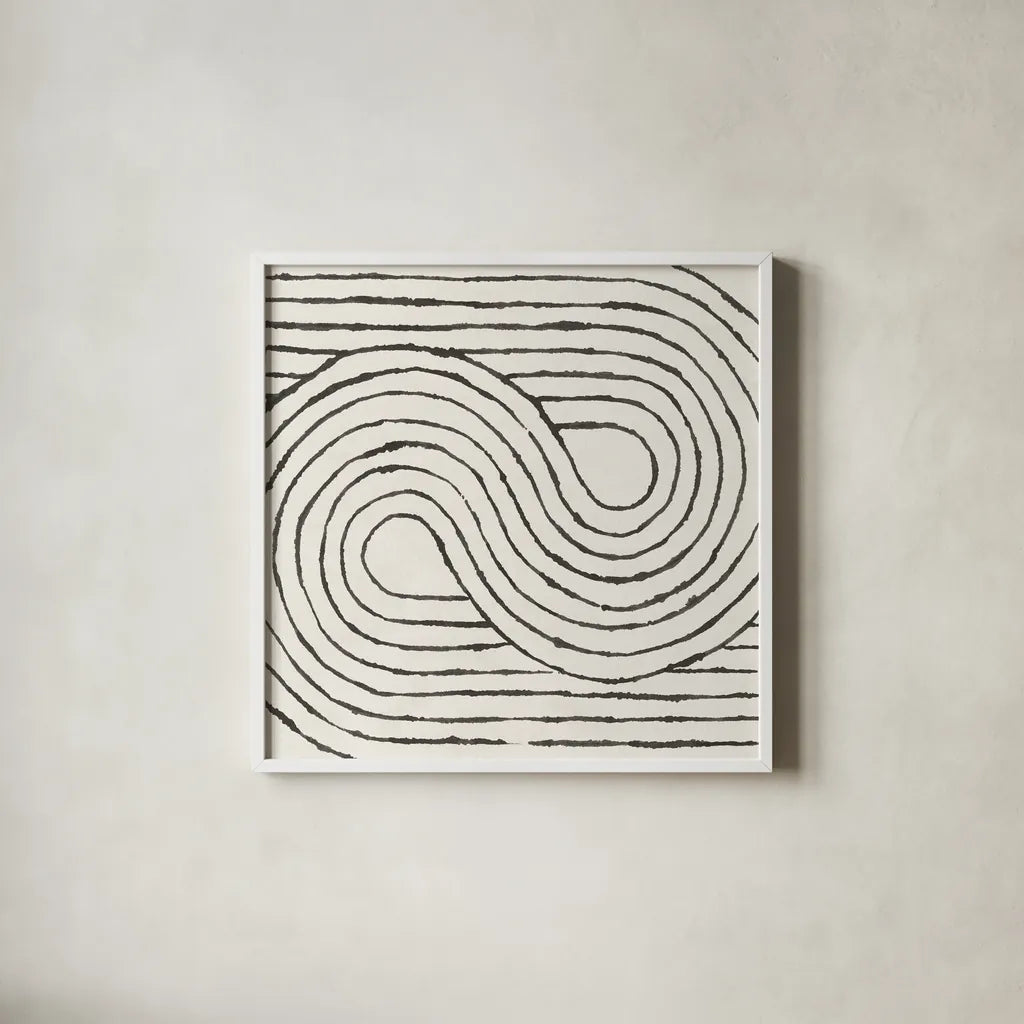 Rainbow Road I BW by Moira Hershey. Shown in a crisp white glass frame for a clean and minimalist style. Available as an archival giclee rolled canvas, fine art paper, or poster print. SKU 56577a.