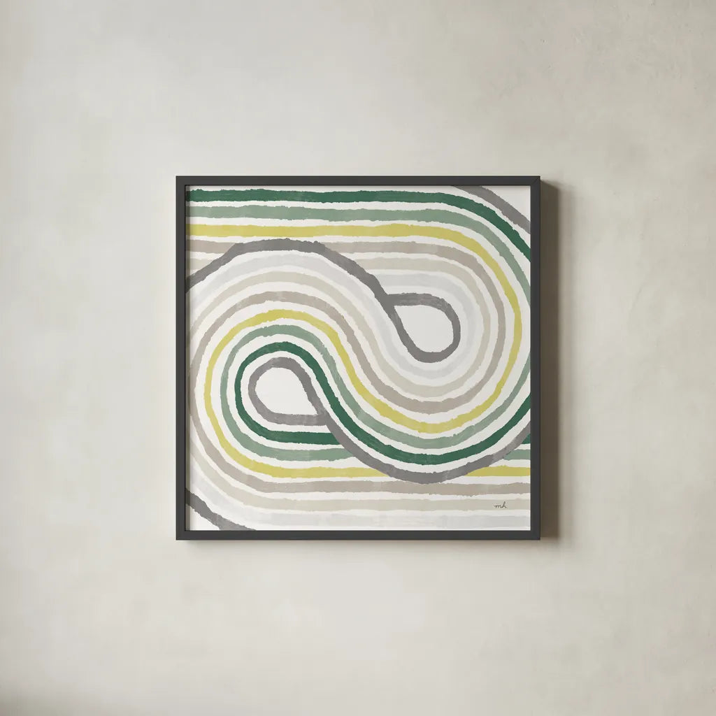 Rainbow Road I Bold Cabana by Moira Hershey. Shown in a sleek black glass frame for a contemporary gallery look. Available as an archival giclee rolled canvas, fine art paper, or poster print. SKU 68248a.
