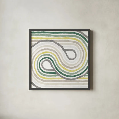 Rainbow Road I Bold Cabana by Moira Hershey. Shown in a sleek black glass frame for a contemporary gallery look. Available as an archival giclee rolled canvas, fine art paper, or poster print. SKU 68248a.