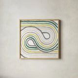 Rainbow Road I Bold Cabana by Moira Hershey. Shown in a natural wood glass frame for a timeless modern aesthetic. Available as an archival giclee rolled canvas, fine art paper, or poster print. SKU 68248a.