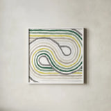 Rainbow Road I Bold Cabana by Moira Hershey. Shown in a crisp white glass frame for a clean and minimalist style. Available as an archival giclee rolled canvas, fine art paper, or poster print. SKU 68248a.
