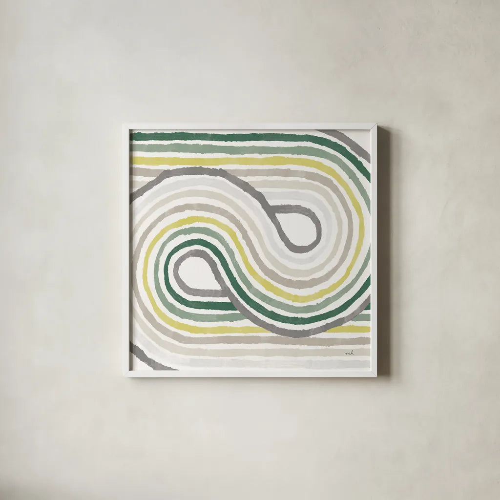 Rainbow Road I Bold Cabana by Moira Hershey. Shown in a crisp white glass frame for a clean and minimalist style. Available as an archival giclee rolled canvas, fine art paper, or poster print. SKU 68248a.