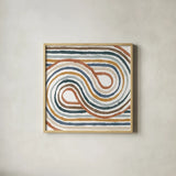 Rainbow Road I Thick Lines by Moira Hershey. Shown in a natural wood glass frame for a timeless modern aesthetic. Available as an archival giclee rolled canvas, fine art paper, or poster print. SKU 57810a.