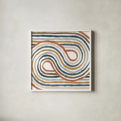 Rainbow Road I Thick Lines by Moira Hershey. Shown in a crisp white glass frame for a clean and minimalist style. Available as an archival giclee rolled canvas, fine art paper, or poster print. SKU 57810a.