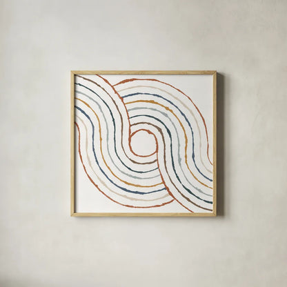 Rainbow Road II by Moira Hershey. Shown in a natural wood glass frame for a timeless modern aesthetic. Available as an archival giclee rolled canvas, fine art paper, or poster print. SKU 55552a.