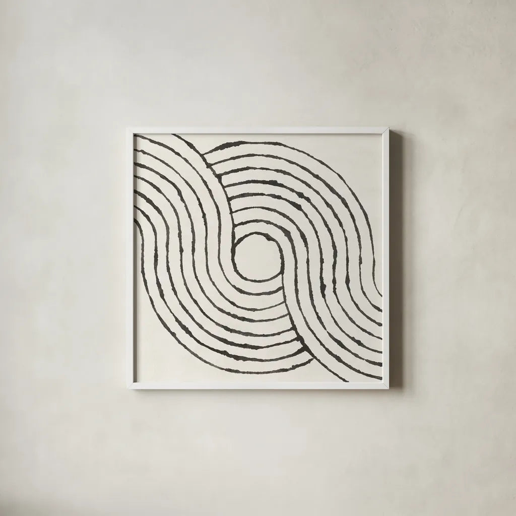 Rainbow Road II BW by Moira Hershey. Shown in a crisp white glass frame for a clean and minimalist style. Available as an archival giclee rolled canvas, fine art paper, or poster print. SKU 56578a.