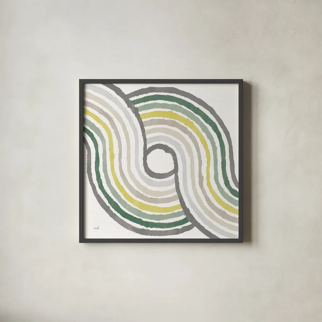 Rainbow Road II Bold Cabana by Moira Hershey. Shown in a sleek black glass frame for a contemporary gallery look. Available as an archival giclee rolled canvas, fine art paper, or poster print. SKU 68249a.