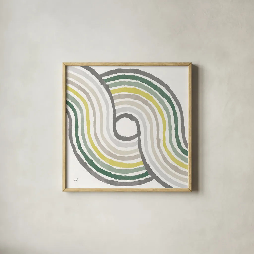 Rainbow Road II Bold Cabana by Moira Hershey. Shown in a natural wood glass frame for a timeless modern aesthetic. Available as an archival giclee rolled canvas, fine art paper, or poster print. SKU 68249a.