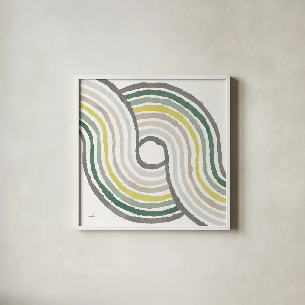 Rainbow Road II Bold Cabana by Moira Hershey. Shown in a crisp white glass frame for a clean and minimalist style. Available as an archival giclee rolled canvas, fine art paper, or poster print. SKU 68249a.