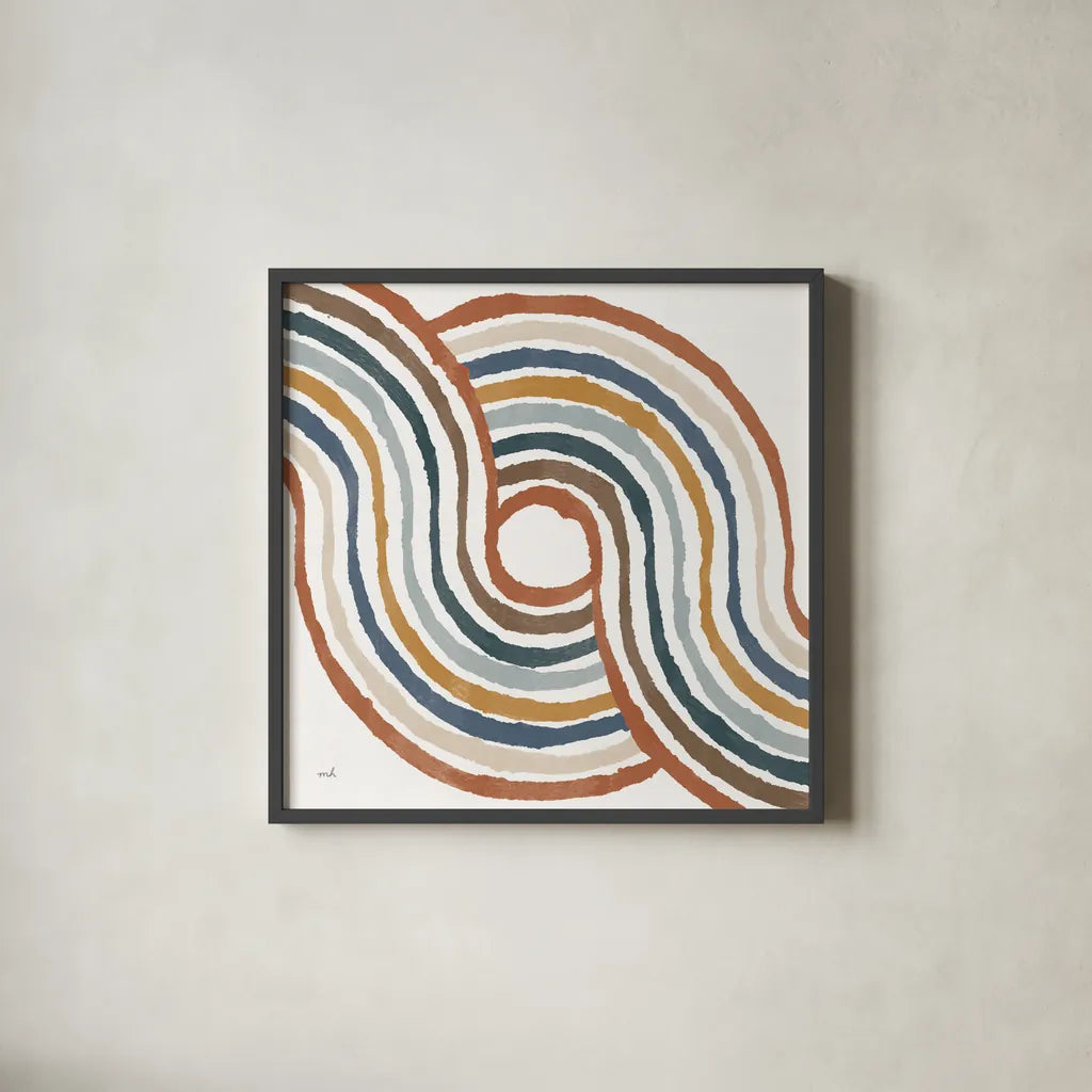 Rainbow Road II Thick Lines by Moira Hershey. Shown in a sleek black glass frame for a contemporary gallery look. Available as an archival giclee rolled canvas, fine art paper, or poster print. SKU 57811a.