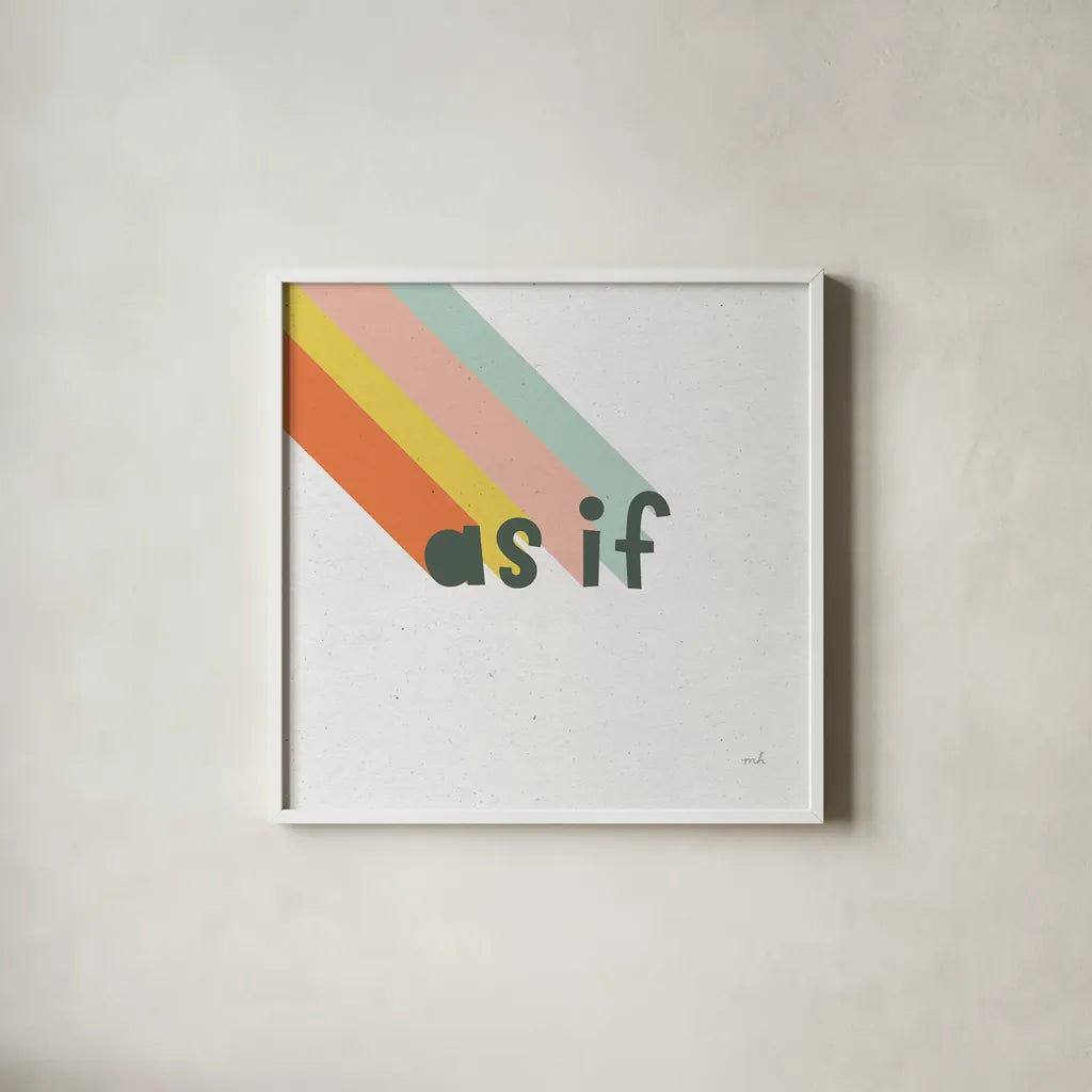 Rainbow Words I Crop by Moira Hershey. Shown in a crisp white glass frame for a clean and minimalist style. Available as an archival giclee rolled canvas, fine art paper, or poster print. SKU 59229a.