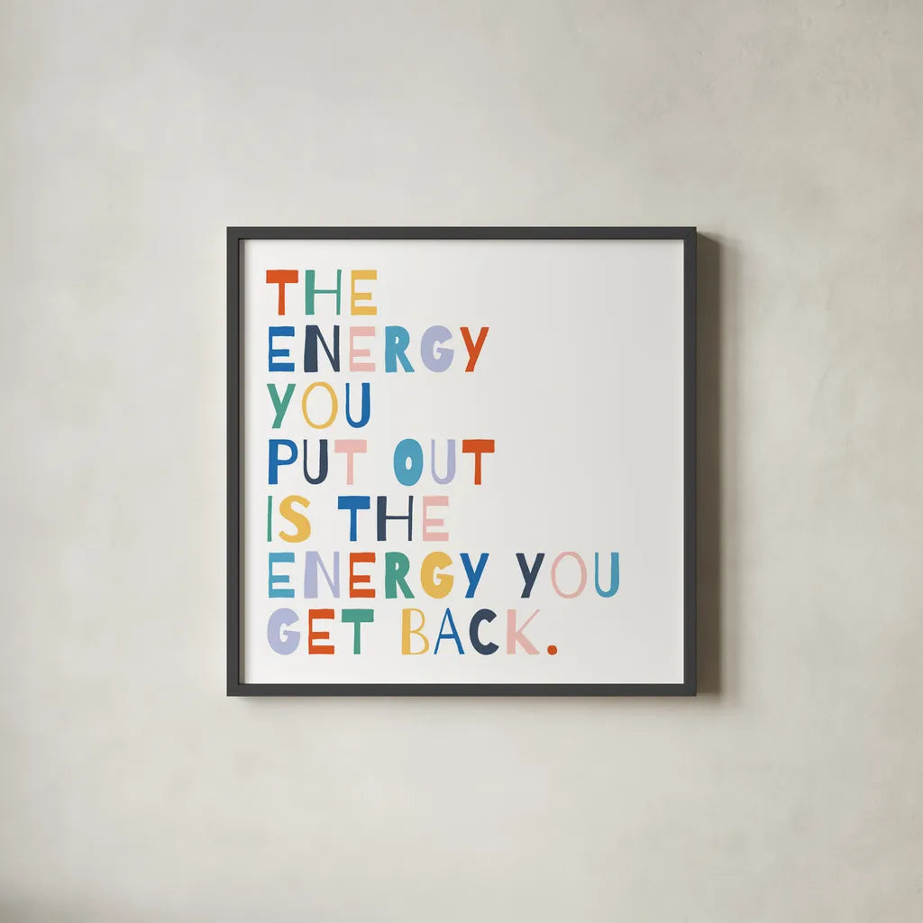 Rainbow Words II by Moira Hershey. Shown in a sleek black glass frame for a contemporary gallery look. Available as an archival giclee rolled canvas, fine art paper, or poster print. SKU 64358a.