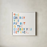 Rainbow Words II by Moira Hershey. Shown in a crisp white glass frame for a clean and minimalist style. Available as an archival giclee rolled canvas, fine art paper, or poster print. SKU 64358a.