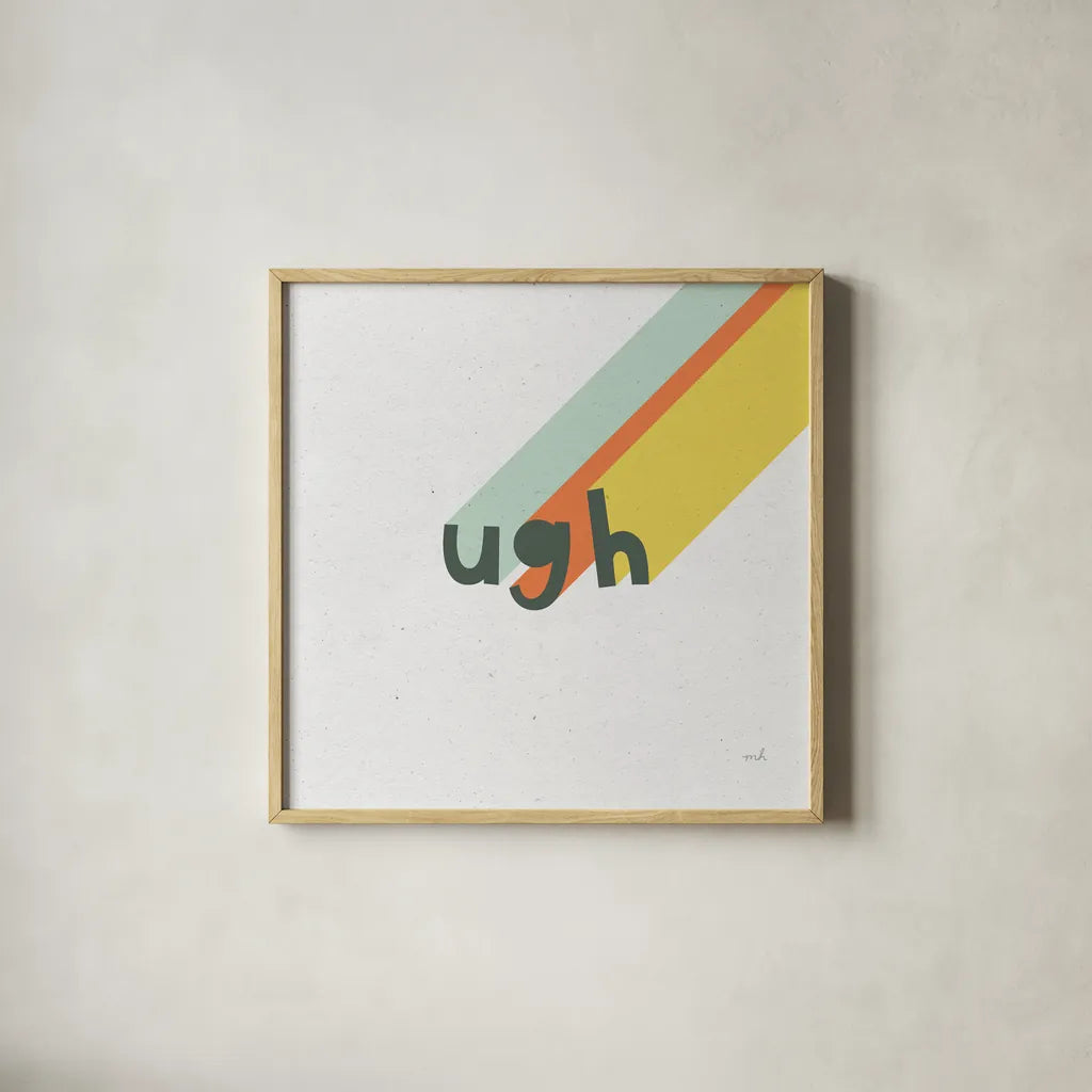 Rainbow Words II Crop by Moira Hershey. Shown in a natural wood glass frame for a timeless modern aesthetic. Available as an archival giclee rolled canvas, fine art paper, or poster print. SKU 59230a.