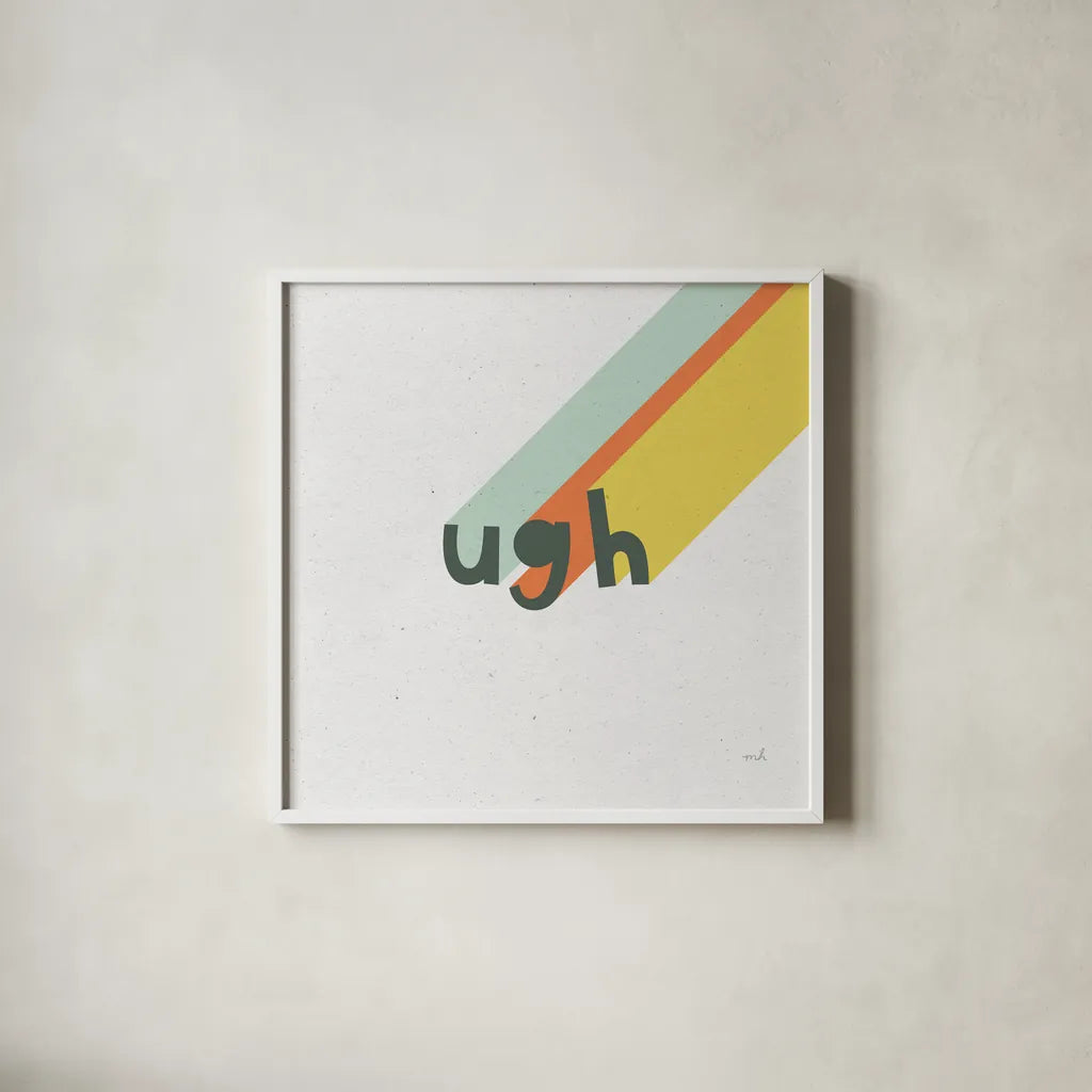Rainbow Words II Crop by Moira Hershey. Shown in a crisp white glass frame for a clean and minimalist style. Available as an archival giclee rolled canvas, fine art paper, or poster print. SKU 59230a.