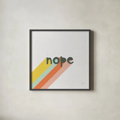 Rainbow Words III Crop by Moira Hershey. Shown in a sleek black glass frame for a contemporary gallery look. Available as an archival giclee rolled canvas, fine art paper, or poster print. SKU 59231a.