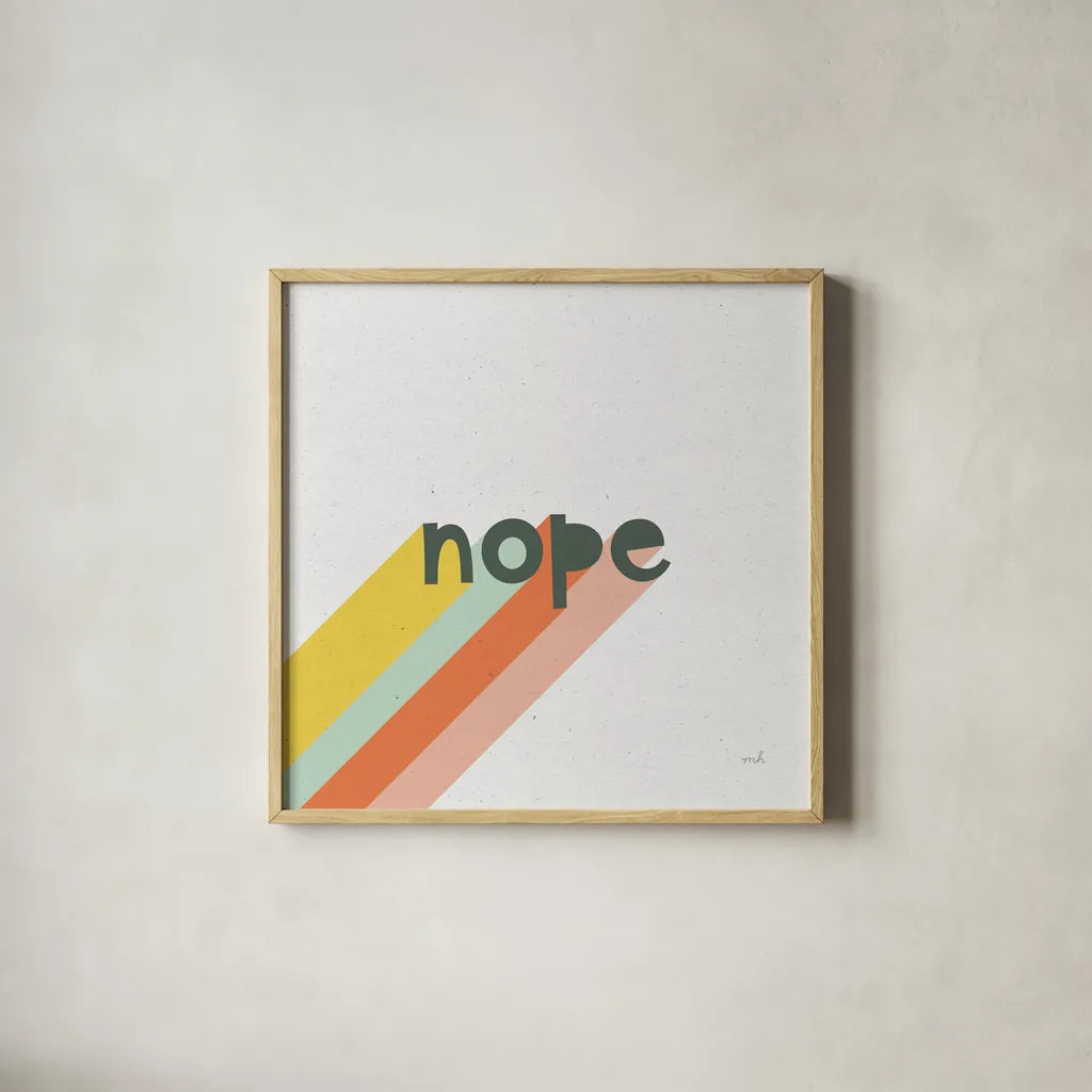 Rainbow Words III Crop by Moira Hershey. Shown in a natural wood glass frame for a timeless modern aesthetic. Available as an archival giclee rolled canvas, fine art paper, or poster print. SKU 59231a.