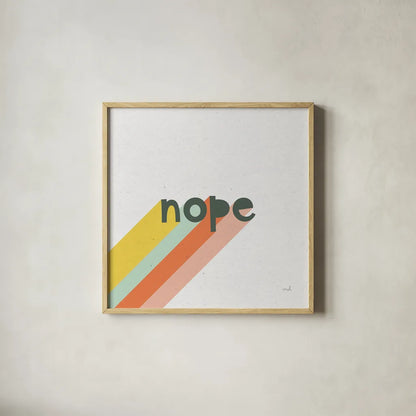 Rainbow Words III Crop by Moira Hershey. Shown in a natural wood glass frame for a timeless modern aesthetic. Available as an archival giclee rolled canvas, fine art paper, or poster print. SKU 59231a.