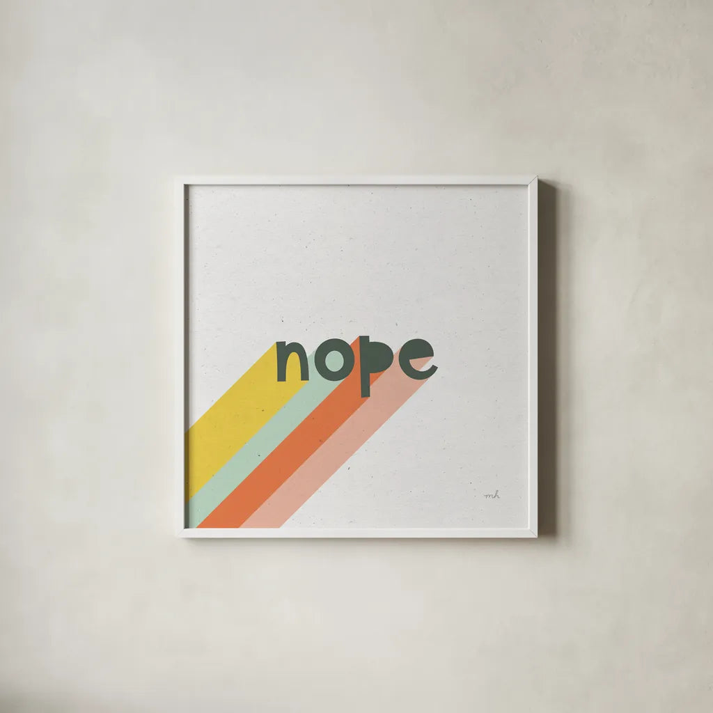 Rainbow Words III Crop by Moira Hershey. Shown in a crisp white glass frame for a clean and minimalist style. Available as an archival giclee rolled canvas, fine art paper, or poster print. SKU 59231a.