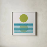 Reflection I Green by Moira Hershey. Shown in a crisp white glass frame for a clean and minimalist style. Available as an archival giclee rolled canvas, fine art paper, or poster print. SKU 72250a.