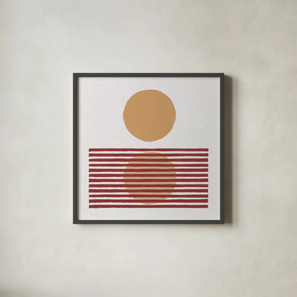 Reflection I Yellow Red by Moira Hershey. Shown in a sleek black glass frame for a contemporary gallery look. Available as an archival giclee rolled canvas, fine art paper, or poster print. SKU 70332a.