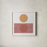 Reflection I Yellow Red by Moira Hershey. Shown in a crisp white glass frame for a clean and minimalist style. Available as an archival giclee rolled canvas, fine art paper, or poster print. SKU 70332a.