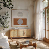 Reflection II by Moira Hershey. Shown in a natural wood frame in a cozy modern living room. Available as an archival giclee rolled canvas, fine art paper, or poster print. SKU 63374a.