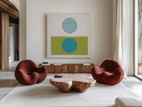 Reflection II Green by Moira Hershey. Shown as extra-large giant wall art in a modern living room. Available as an archival giclee rolled canvas, fine art paper, or poster print. SKU 72251a.