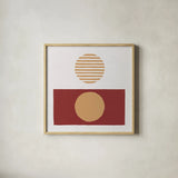 Reflection II Red Yellow by Moira Hershey. Shown in a natural wood glass frame for a timeless modern aesthetic. Available as an archival giclee rolled canvas, fine art paper, or poster print. SKU 70333a.