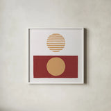 Reflection II Red Yellow by Moira Hershey. Shown in a crisp white glass frame for a clean and minimalist style. Available as an archival giclee rolled canvas, fine art paper, or poster print. SKU 70333a.