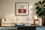Reflection II Red Yellow by Moira Hershey. Displayed in a glass frame with matte in a clean modern living room. Available as an archival giclee rolled canvas, fine art paper, or poster print. SKU 70333a.