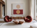 Reflection II Red Yellow by Moira Hershey. Shown as extra-large giant wall art in a modern living room. Available as an archival giclee rolled canvas, fine art paper, or poster print. SKU 70333a.