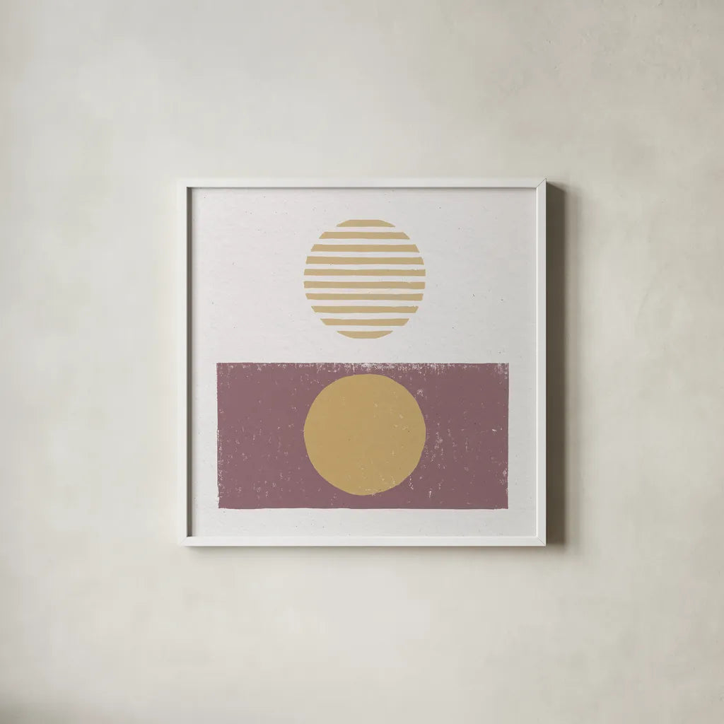 Reflection II Yellow by Moira Hershey. Shown in a crisp white glass frame for a clean and minimalist style. Available as an archival giclee rolled canvas, fine art paper, or poster print. SKU 66737a.