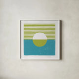 Reflection III Green by Moira Hershey. Shown in a crisp white glass frame for a clean and minimalist style. Available as an archival giclee rolled canvas, fine art paper, or poster print. SKU 72252a.