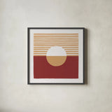 Reflection III Red Yellow by Moira Hershey. Shown in a sleek black glass frame for a contemporary gallery look. Available as an archival giclee rolled canvas, fine art paper, or poster print. SKU 70334a.