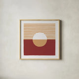 Reflection III Red Yellow by Moira Hershey. Shown in a natural wood glass frame for a timeless modern aesthetic. Available as an archival giclee rolled canvas, fine art paper, or poster print. SKU 70334a.