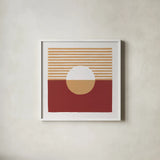 Reflection III Red Yellow by Moira Hershey. Shown in a crisp white glass frame for a clean and minimalist style. Available as an archival giclee rolled canvas, fine art paper, or poster print. SKU 70334a.