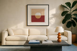 Reflection III Red Yellow by Moira Hershey. Displayed in a glass frame with matte in a clean modern living room. Available as an archival giclee rolled canvas, fine art paper, or poster print. SKU 70334a.
