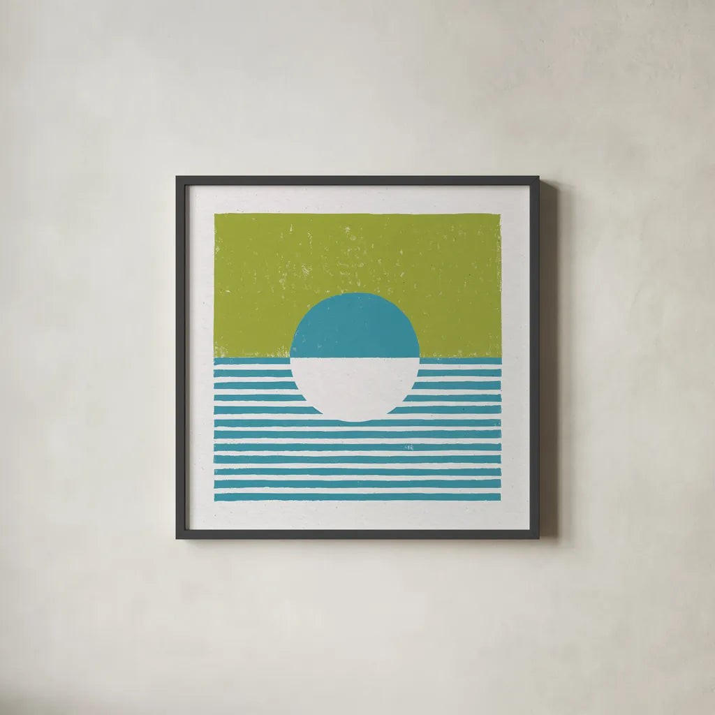 Reflection IV Green by Moira Hershey. Shown in a sleek black glass frame for a contemporary gallery look. Available as an archival giclee rolled canvas, fine art paper, or poster print. SKU 72253a.