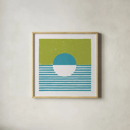 Reflection IV Green by Moira Hershey. Shown in a natural wood glass frame for a timeless modern aesthetic. Available as an archival giclee rolled canvas, fine art paper, or poster print. SKU 72253a.