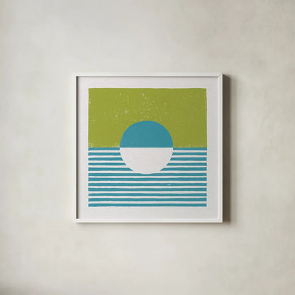 Reflection IV Green by Moira Hershey. Shown in a crisp white glass frame for a clean and minimalist style. Available as an archival giclee rolled canvas, fine art paper, or poster print. SKU 72253a.