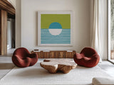 Reflection IV Green by Moira Hershey. Shown as extra-large giant wall art in a modern living room. Available as an archival giclee rolled canvas, fine art paper, or poster print. SKU 72253a.