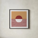 Reflection IV Red Yellow by Moira Hershey. Shown in a sleek black glass frame for a contemporary gallery look. Available as an archival giclee rolled canvas, fine art paper, or poster print. SKU 70335a.