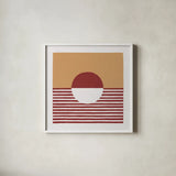 Reflection IV Red Yellow by Moira Hershey. Shown in a crisp white glass frame for a clean and minimalist style. Available as an archival giclee rolled canvas, fine art paper, or poster print. SKU 70335a.